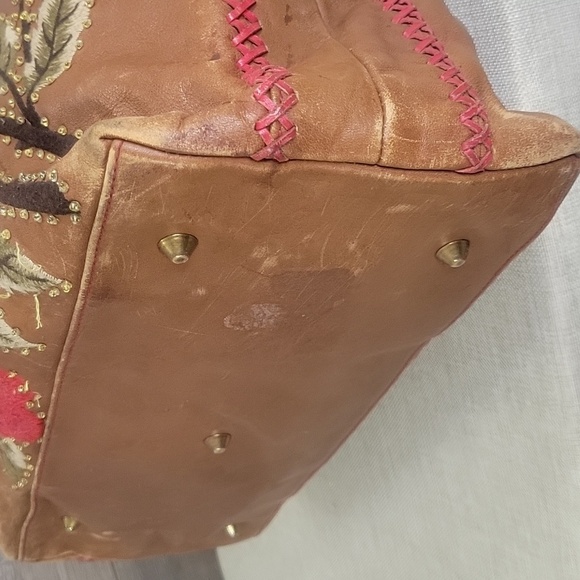 Isabella Fiore Beaded/ Embroidered Brown Leather Tote Shoulder Bag - Picture 8 of 14